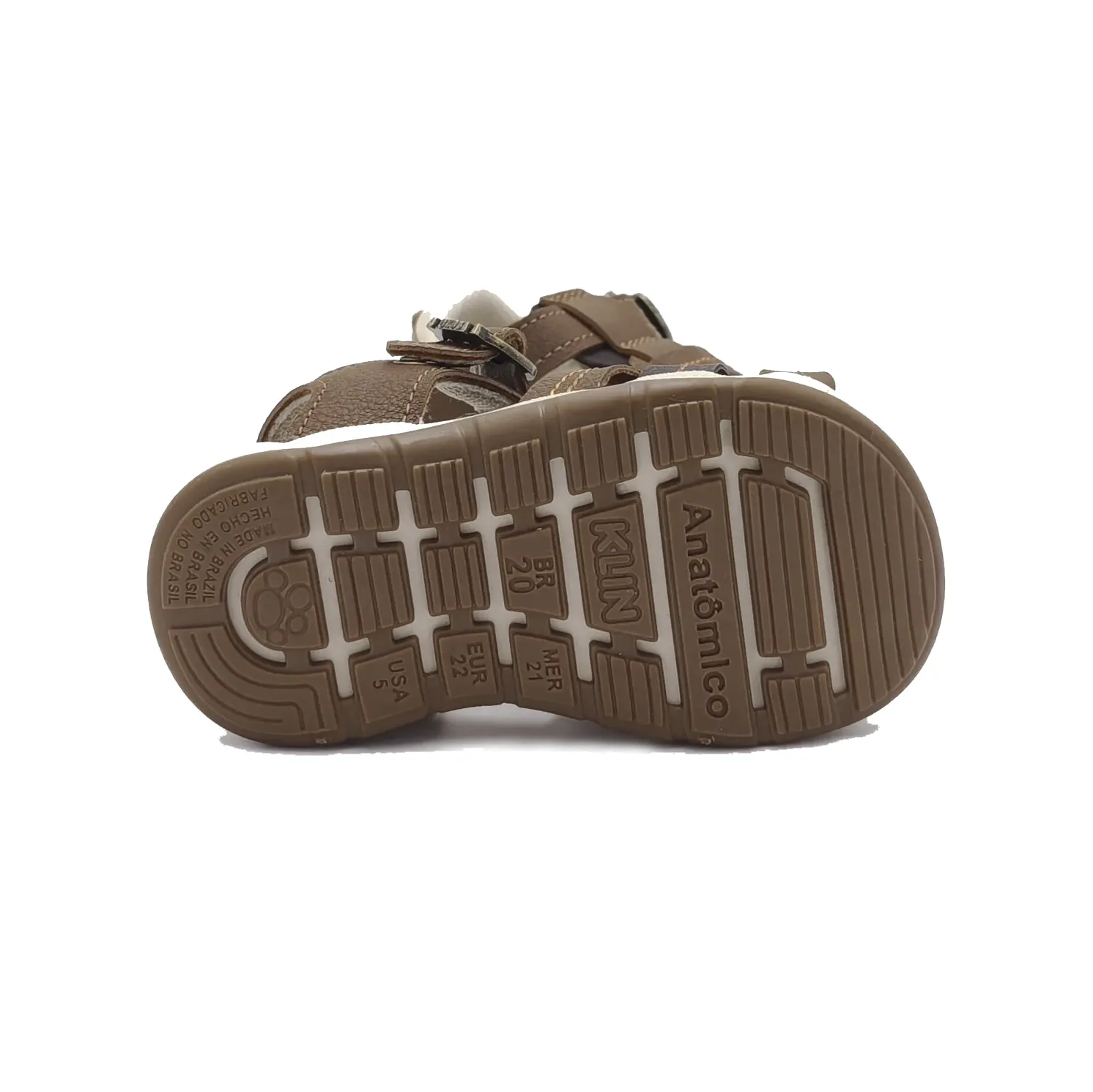 Papete infantil Klin marrom vista lateral mostrando design e fechamento em velcro